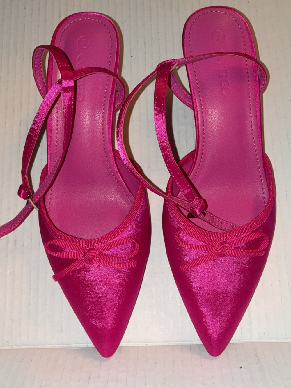 Bright Pink Pointed-Toe Slingback Mules with Bow